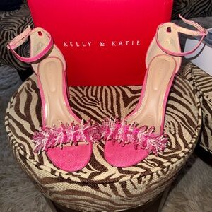 Pink Embellished Sandal Heels